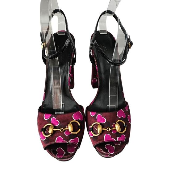 Gucci Claudie Horsebit Platform Block Heel Sandal Size 41 US 11 Pink Heart - Picture 2 of 8